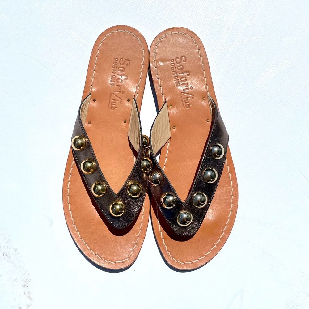 Metallic Italian leather studded flip flop